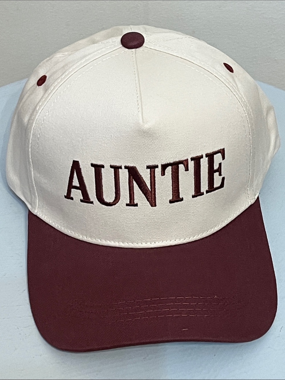 Zenana Auntie Embroidered Two-Tone Baseball Cap - Cream & Raisin New